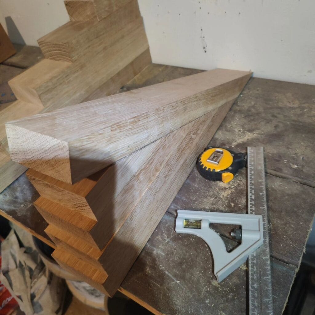 Assembled pieces of wood in bearers.