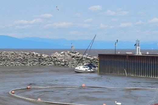 A sailboat aground at Saint-Jean-Port-Joli.