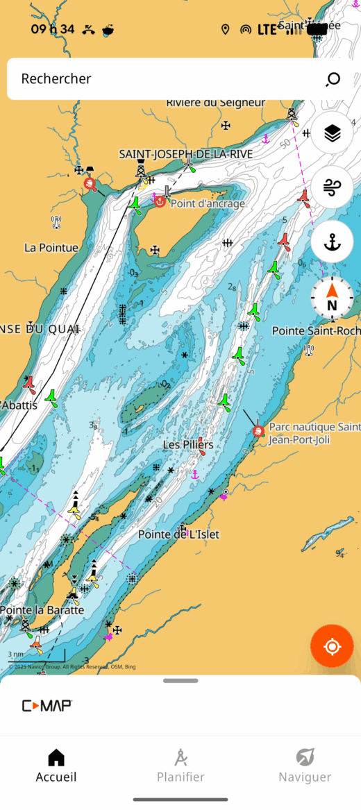 Copie d'écran de l'application C-MAP.